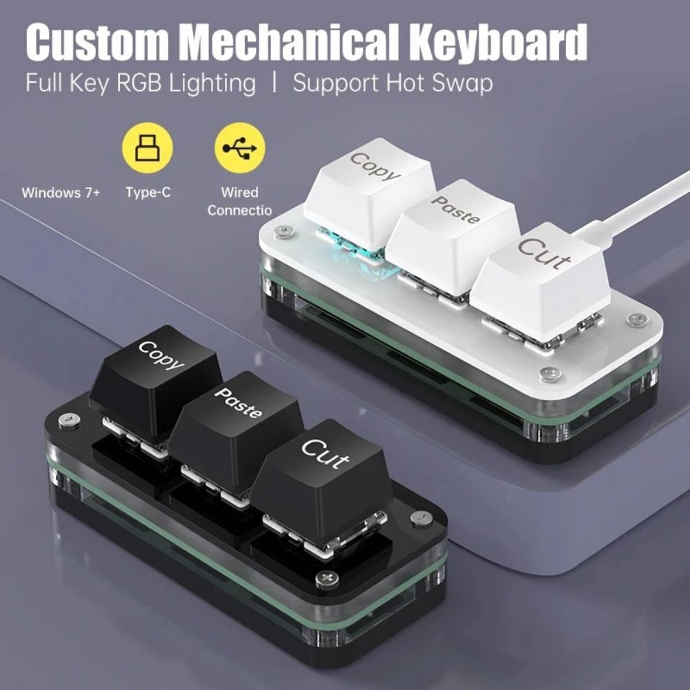 Mechanical Keyboard Acrylic Custom Mini 3 Key Keypad Mini Hot Swap Copy Paste Cut Keypad Red Switch Illumination 3 Keys Mini Keypad PC