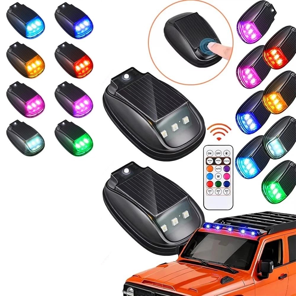 Universal Wireless Solar LED Flash Light RGB Waterproof Roof Strobe Lights Decorative Auto Sensor Truck Roof Warning Lights Pickup Truck