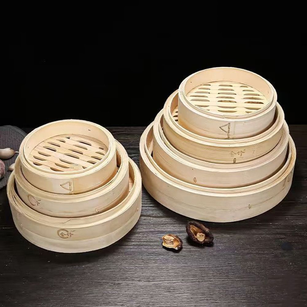 Portable Handmade Bamboo Steamer Stackable with Lid Dumpling Steamer Large Capacity Kitchen Cookware for Chinese Food Making