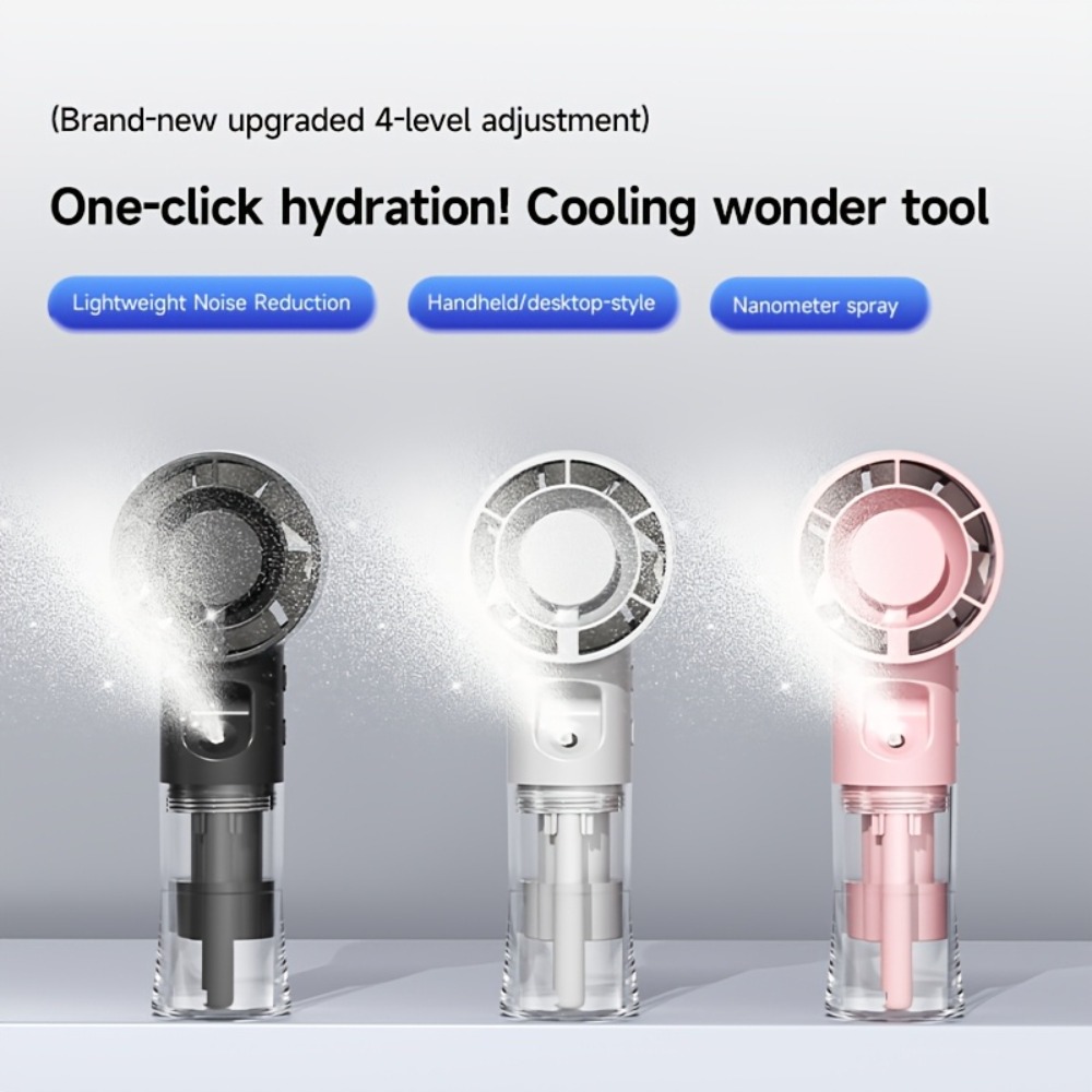 Powerful Rechargeable Portable Handheld Misting Fan Low Noise Operation with 4 Adjustable Speeds Mini Spray Fan Compact Lightweight Humidifier Spray Fan Travel