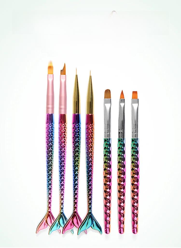 7 in 1 Magic Color Changing Nail Art Brush Set | Mermaid Design | For Gel Polish, Carved Thread Drawing, Manicure & Decoration Tools