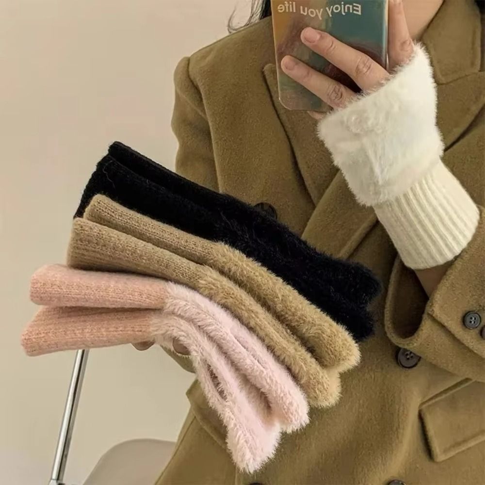 Luxury Soft Half Finger Gloves Solid Colors Fleece Fingerless Gloves Wrist Mittens Autumn Winter