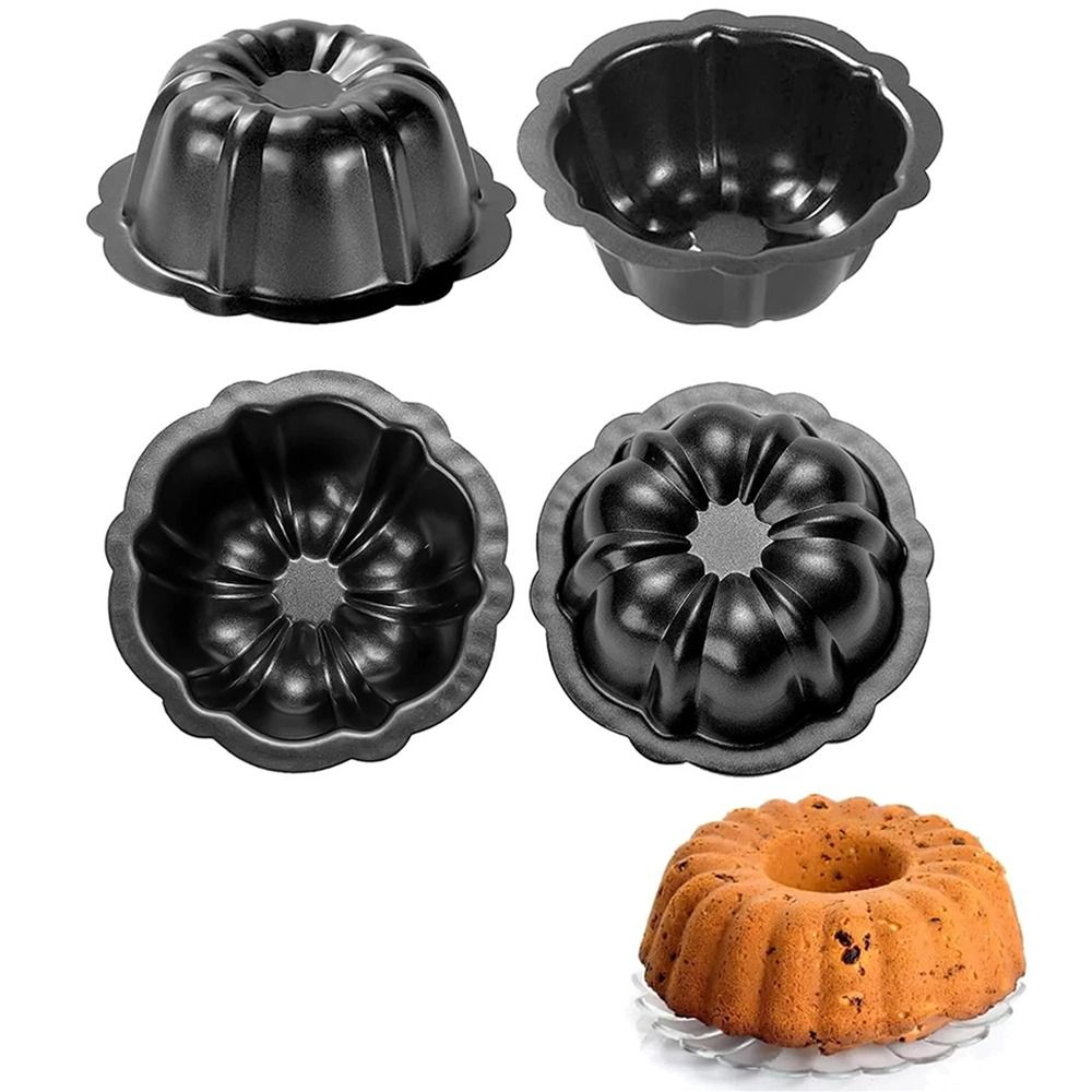 4 Pcs Round 4 Inch Mini Cake Pan Carbon Steel Nonstick Muffin Cups Durable Heat-resistant Fluted Cake Mold Brownie