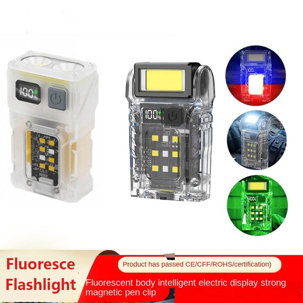 Multifunctional Type-C Rechargeable Fluoresce Flashlight Rotatable Head LED Display Camping Work Light Strong Light COB Hat Clip Light Night Running