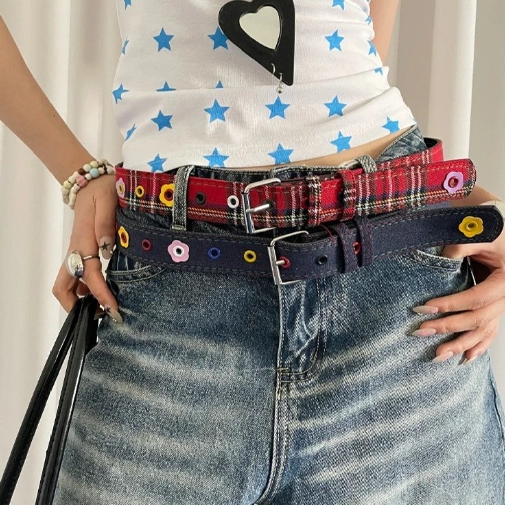 Trouser Decoration Y2k Red Plaid Waist Belt Adjustable Pin Buckle Waistband Punk Harajuku Women's Jeans Belt Women Gifts