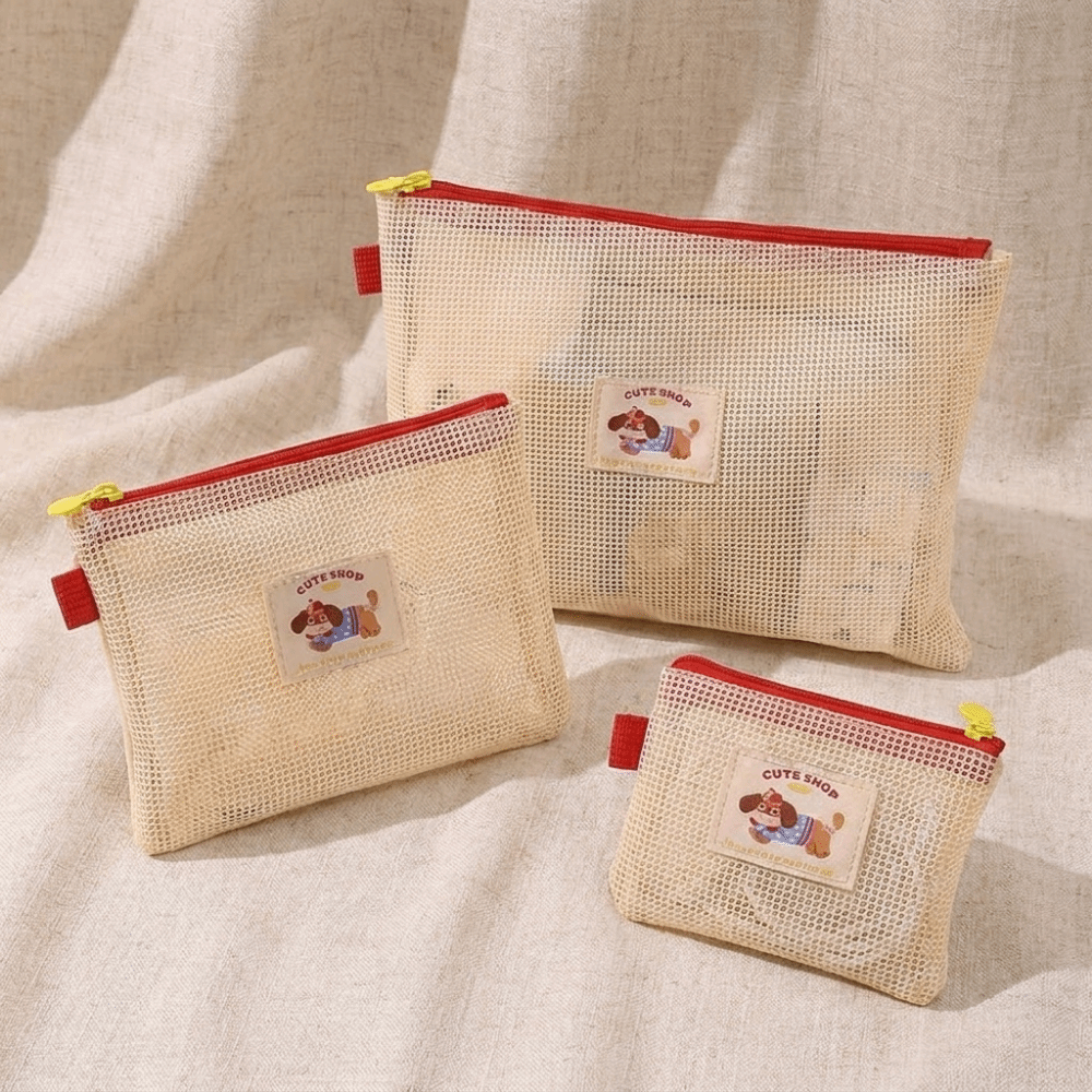 Mini Bag Transparent Mesh Cosmetic Bag Cartoon Pattern Cute Double-layer Storage Bag Large Capacity Waterproof Small Item Storage Bag For Home
