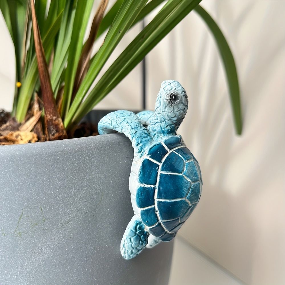 Pot Decor Cartoon Sea Turtle Flowerpot Hanger Resin Cute Climbing Turtle Flower Pot Hugger Handmade Animal Figurine Home Decoration