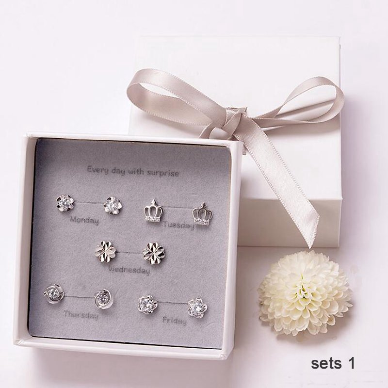 【Exclusive Discount】Ruifan One Week pairs/set Stud Earrings with Box Wo's 925 Sterling Silver Earrings with Stone Jewelry YJS004