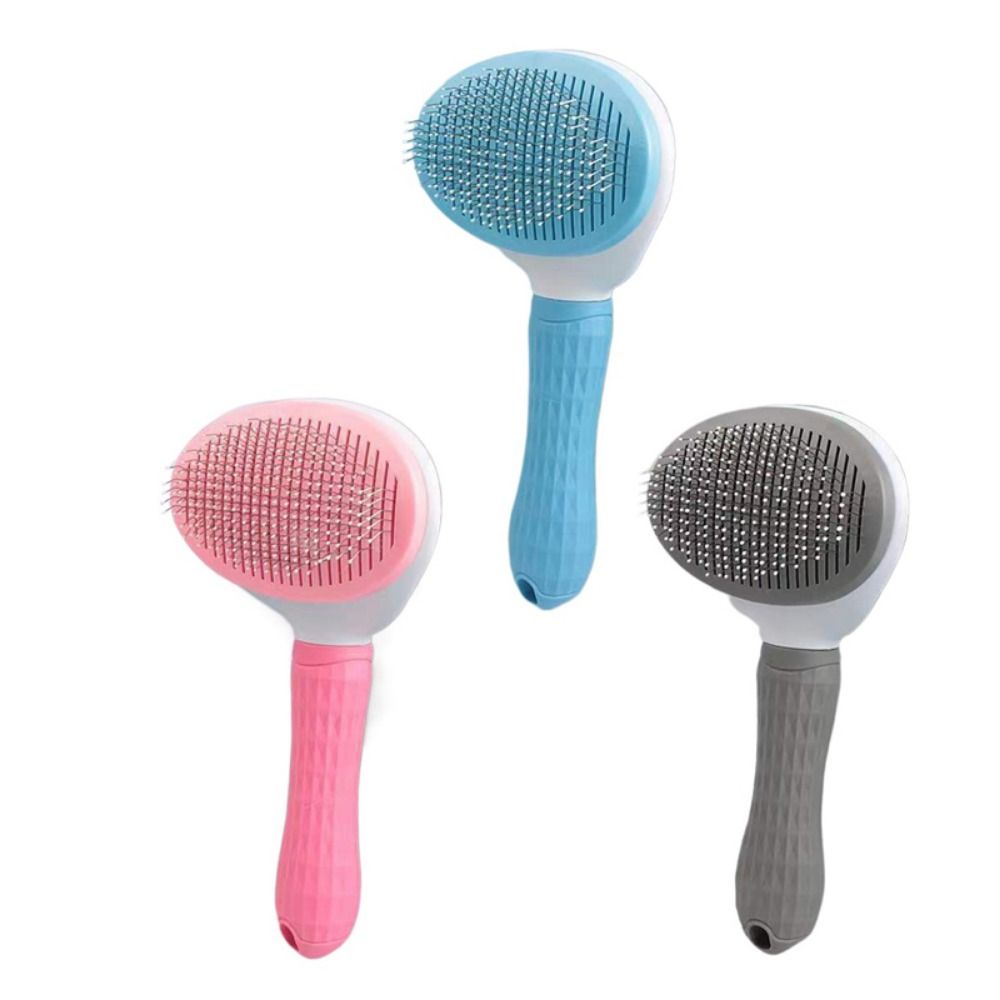 Practical Automatic Pet Hair Remover Brush Non-slip Handle Plastic Cat Grooming Comb Stainless Steel Dog Hair Brush Cleaning