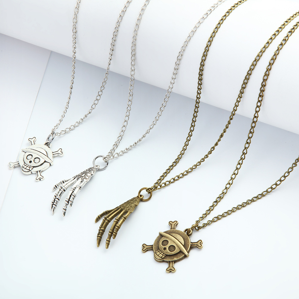 【New Arrivals】Men's Necklace Japanese One Piece Straw Hat Skull Pendant Necklace Alloy Trendy Fashion Jewelry Men's Woolen Chain