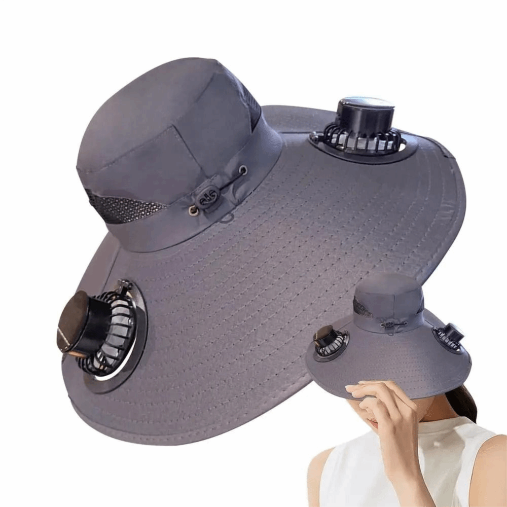 Portable Removable Solar Fan Hat Breathable Dual Fan Wide Brim Sun Cap 3 Speeds UV Protection Fishing Bucket Hat Beach