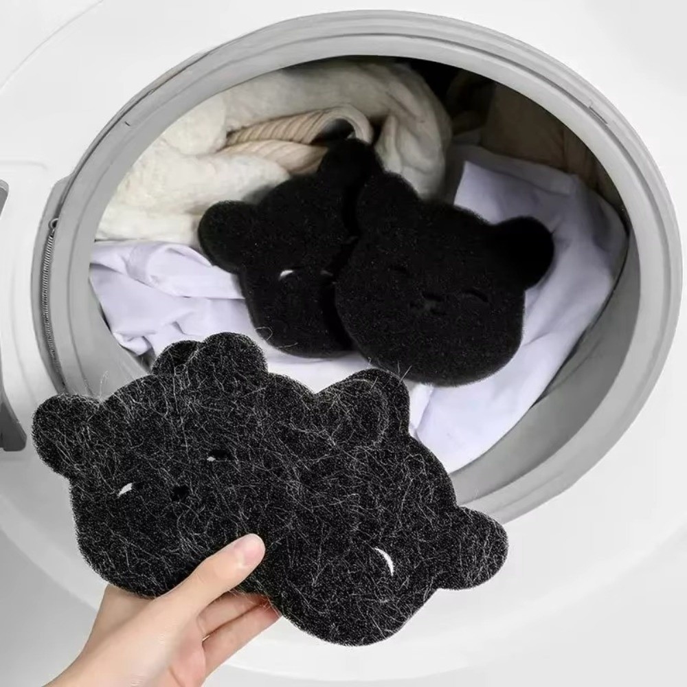 4 pcs Multi-Purpose Bear Shape Pet Hair Remover Black Household Laundry Ball Reusable Wet Dry Use Cleaning Sponge Clothes