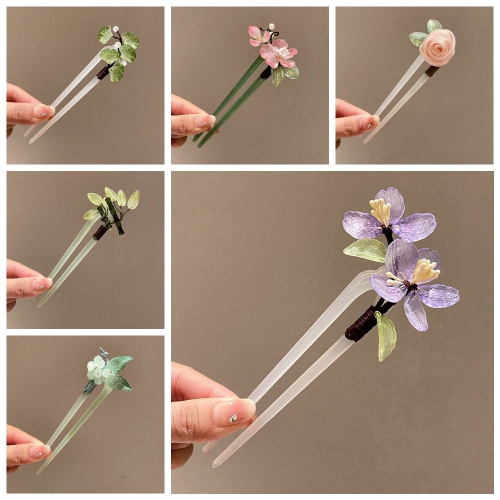 Antique Flower U Shape Hairpin Chinese Style Hair Chopstick Chinese Style Hair Stick Hair Sticks for Buns Hair Fork Hanfu Headwear Hairstyle Design Tool