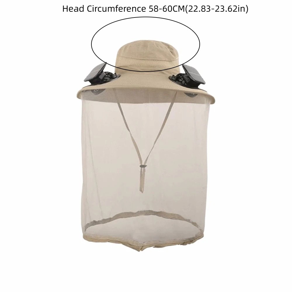 New Mesh Net Mosquito Head Net Hat Anti-Mosquito Portable Bucket Hat With Solar Fan Unisex Rechargeable Wide Brim Sun Hat for 3.7V 300mAh Camping