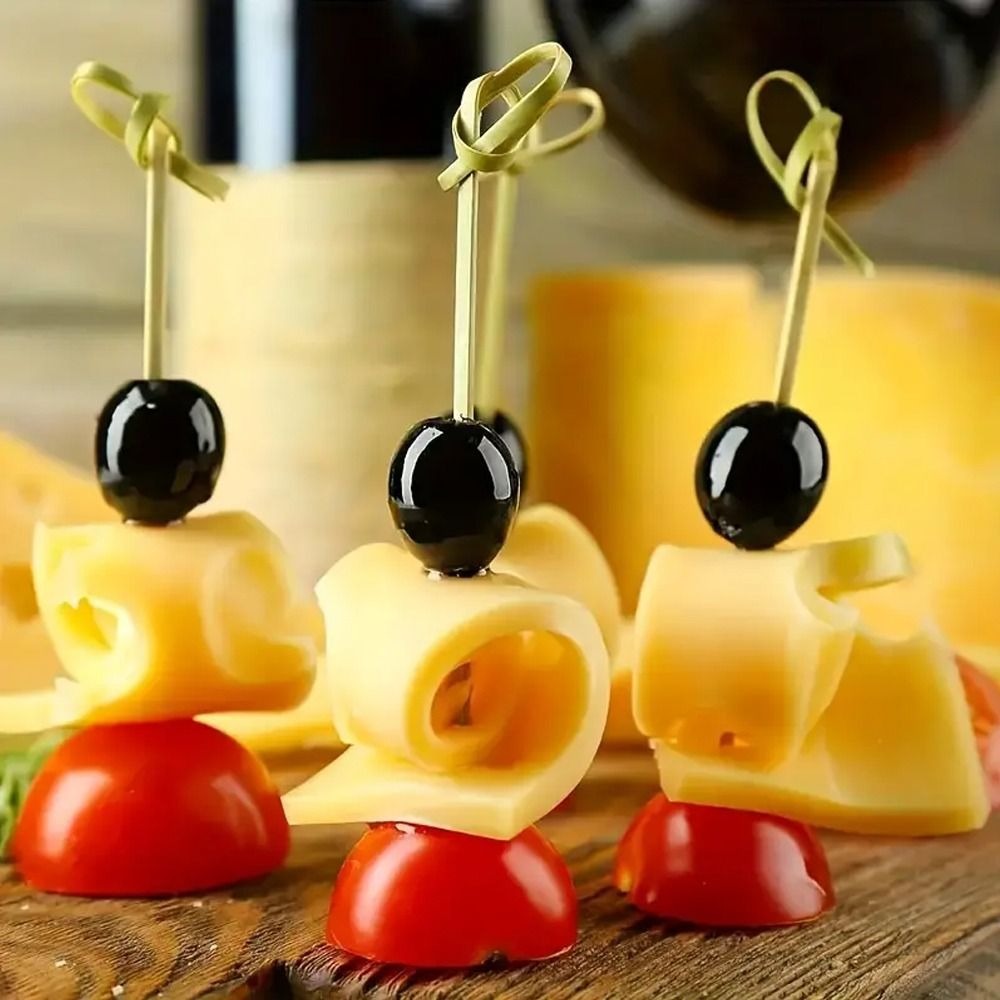 100pcs Knot Skewers 9/12/15cm Fruits Bamboo Skewers Looped Knot Handmade Fancy Toothpicks Natural BBQ Picks Home