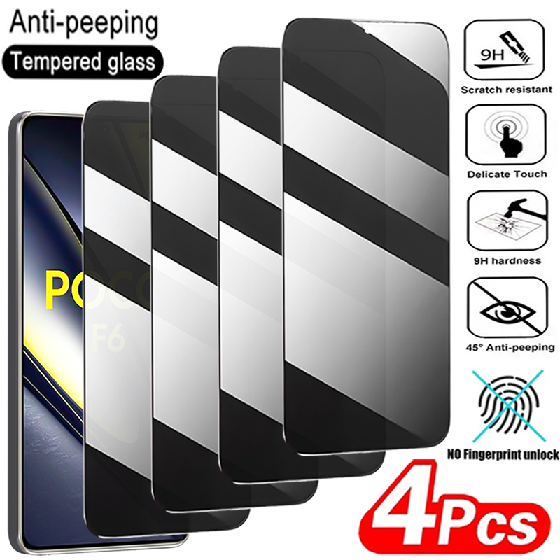 4PCS Privacy Glass For Xiaomi Poco F6 F5 F4 X6 X5 Pro X3 NFC X4 GT Anti Spy Screen Protector For Poco M5S M3 M4 Pro 5G C40 Glass