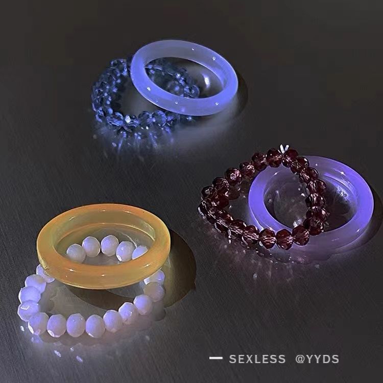 【Top Picks】2023 new ins style color beaded ring ring women's cold talk light luxury high-end feeling food finger ring suit jewelry