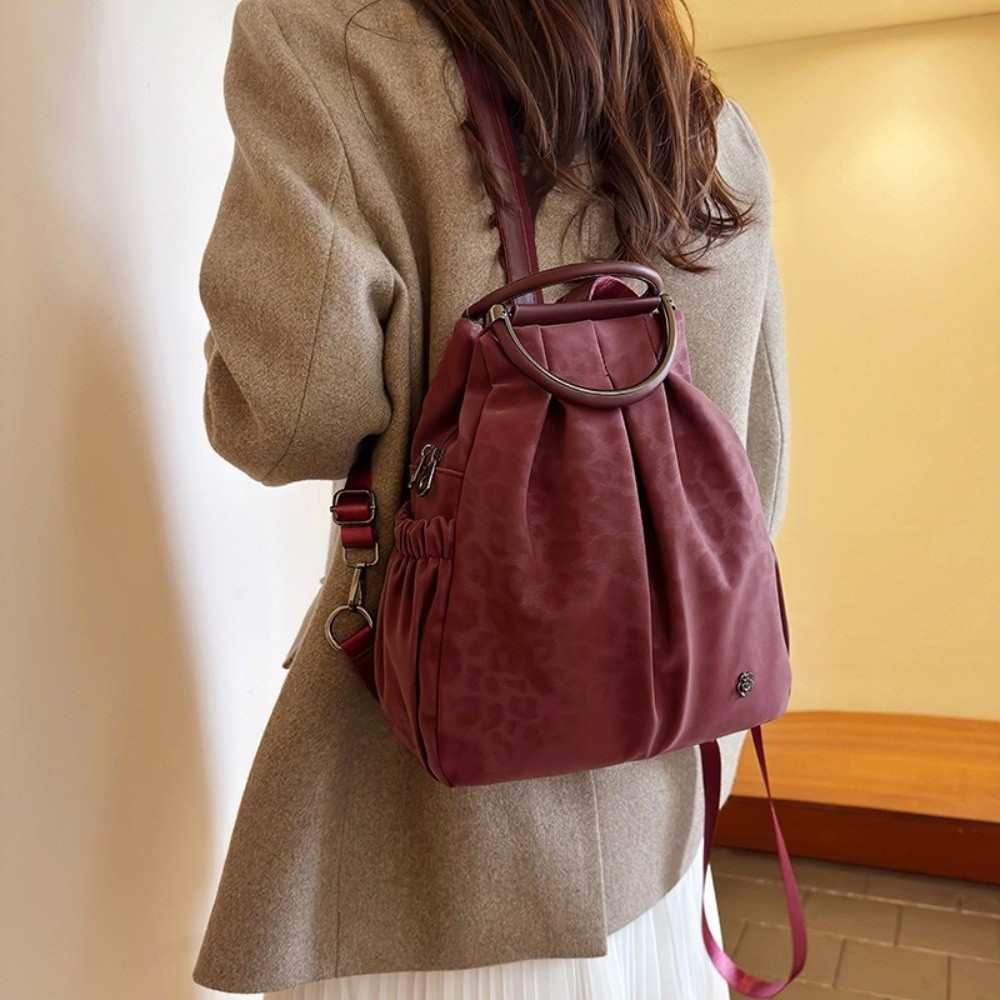 New Large Capacity Leopard Print Backpack Casual Style Multi-pocket School Shoulder Bag Ruched Style Lightweight Travel Bag Daily