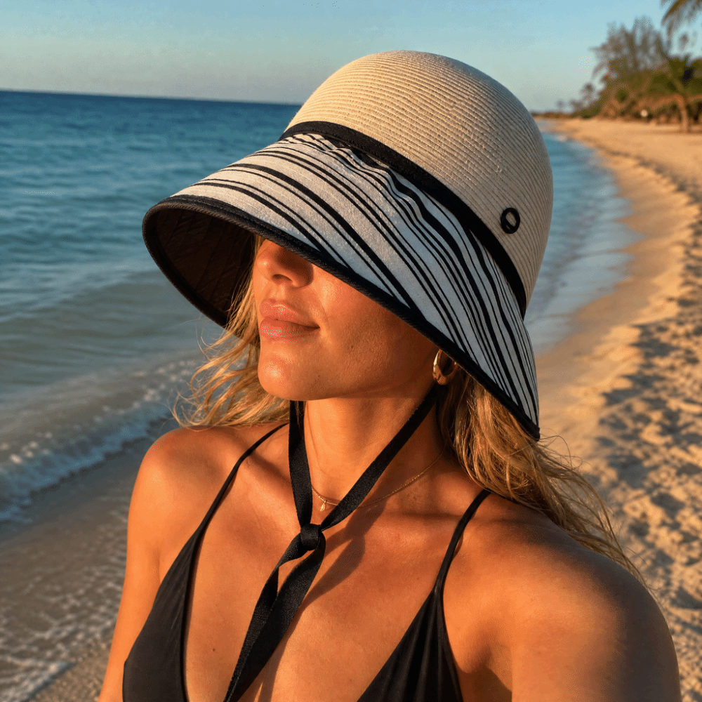 Elegant Stripe Weave Large Brim Bucket Hat Foldable Oversized Sun Hat Sun Protection Breathable Beach Hat Summer