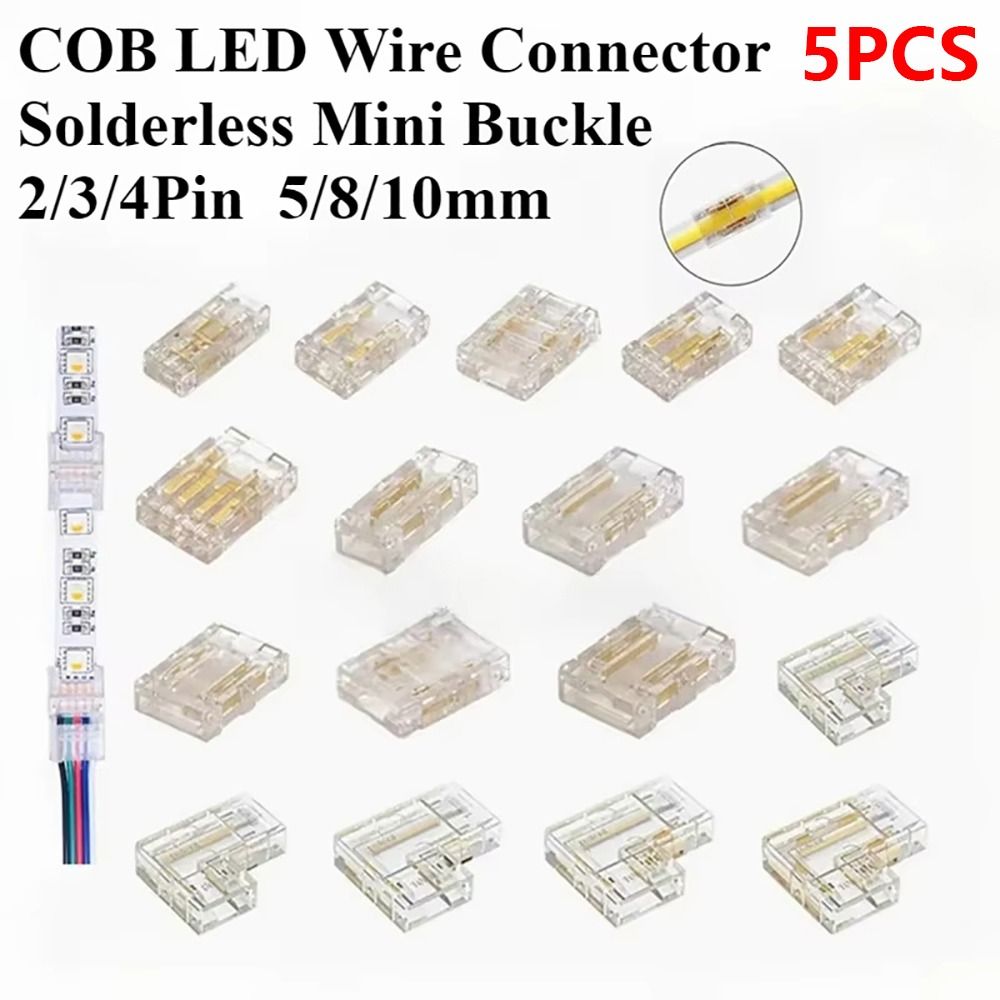 5Pcs/Set Durable Mini Buckle COB Connector 2/3/4Pin Solderless L-Shaped Corner Transparent LED Strip Connector For 5mm 8mm 10mm 2/3/4pin FOB Tape Light