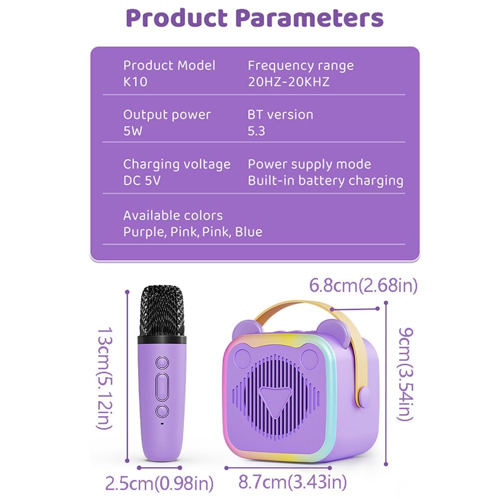 Funny Toys Portable Mini Karaoke Machine 3.5mm Earphone Charging Mini Bluetooth Audio Durable Bluetooth 5.3 Wireless Sound Microphone Set Home Karaoke