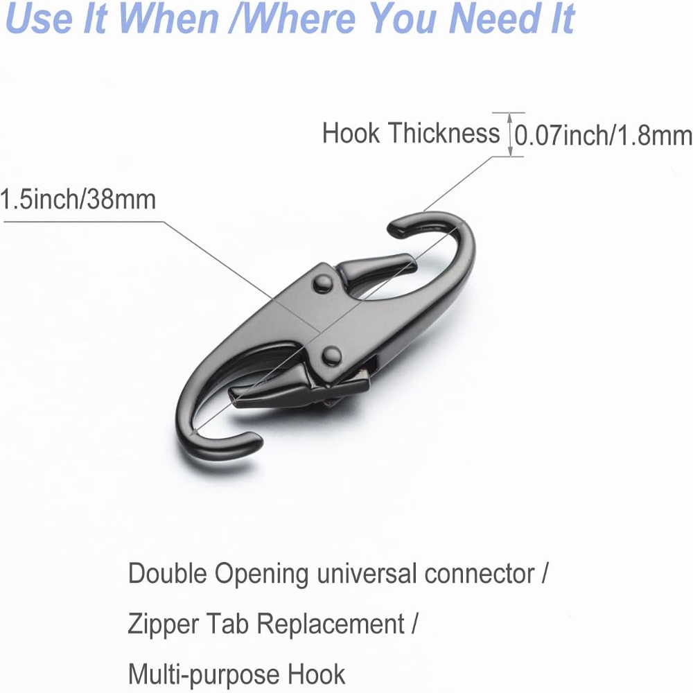 8 Pcs New Black Zipper Lock Clip Metal Detachable Fix Zip Puller Silver Anti Theft Bag Suitcases