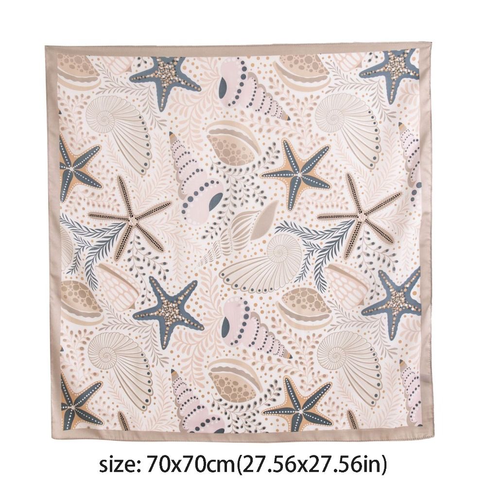 Elegant Printed Starfish Print Scarf Sea Star Y2K Small Square Scarf Conch Shell Silk Scarf Women
