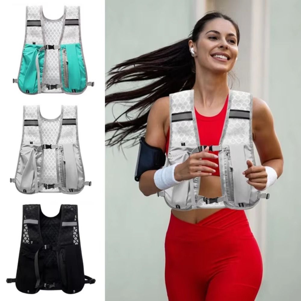 Multiple Pockets Chest Pack Running Storage Vest Phone Storage Pocket Waterproof Nylon Running Hydrating Backpack Reflective Breathable Hydration Running Vest Biking Hiking