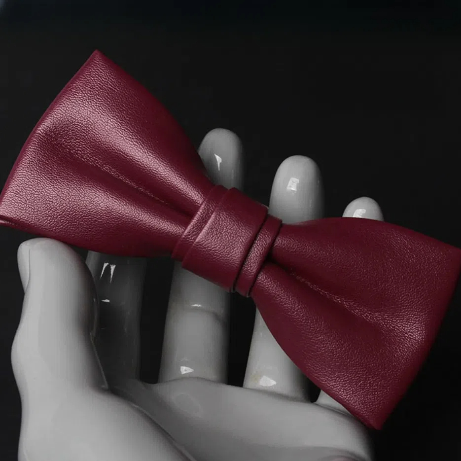 Simple Solid Color PU Bow Tie Soft Adjustable Men Necktie Bowknot Textured Retro Cravat Shirt