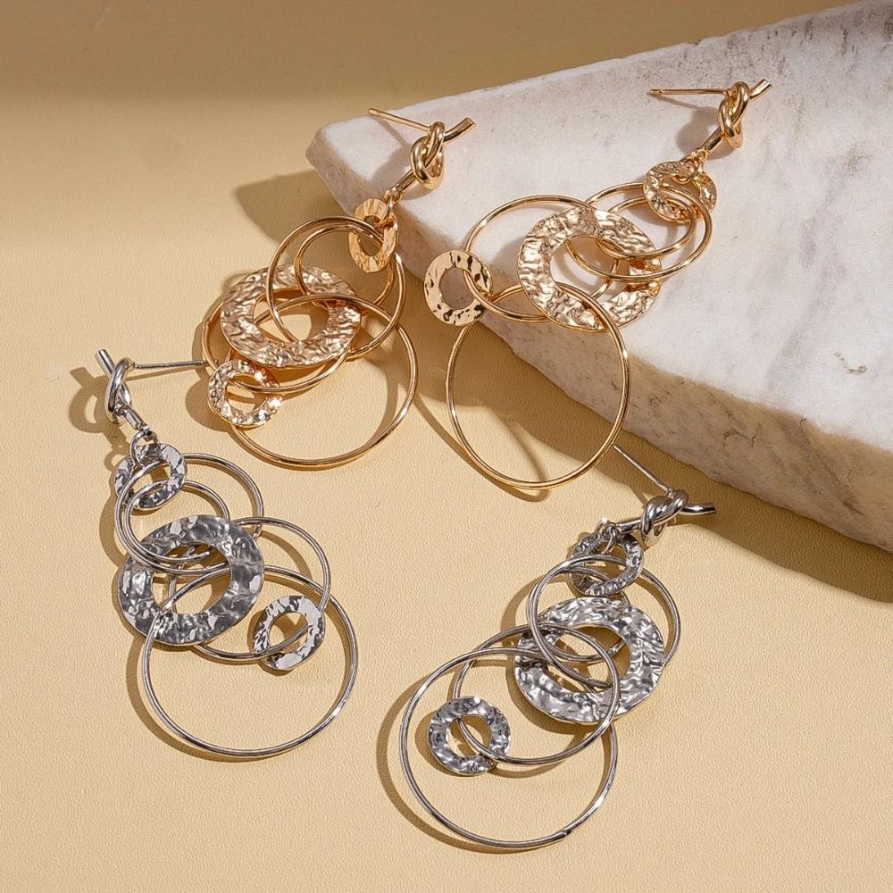 Creative Simple Round Hollow Earrings Multi-layers Knot Tassel Dangle Earrings Long Chain Pendant Earrings Women