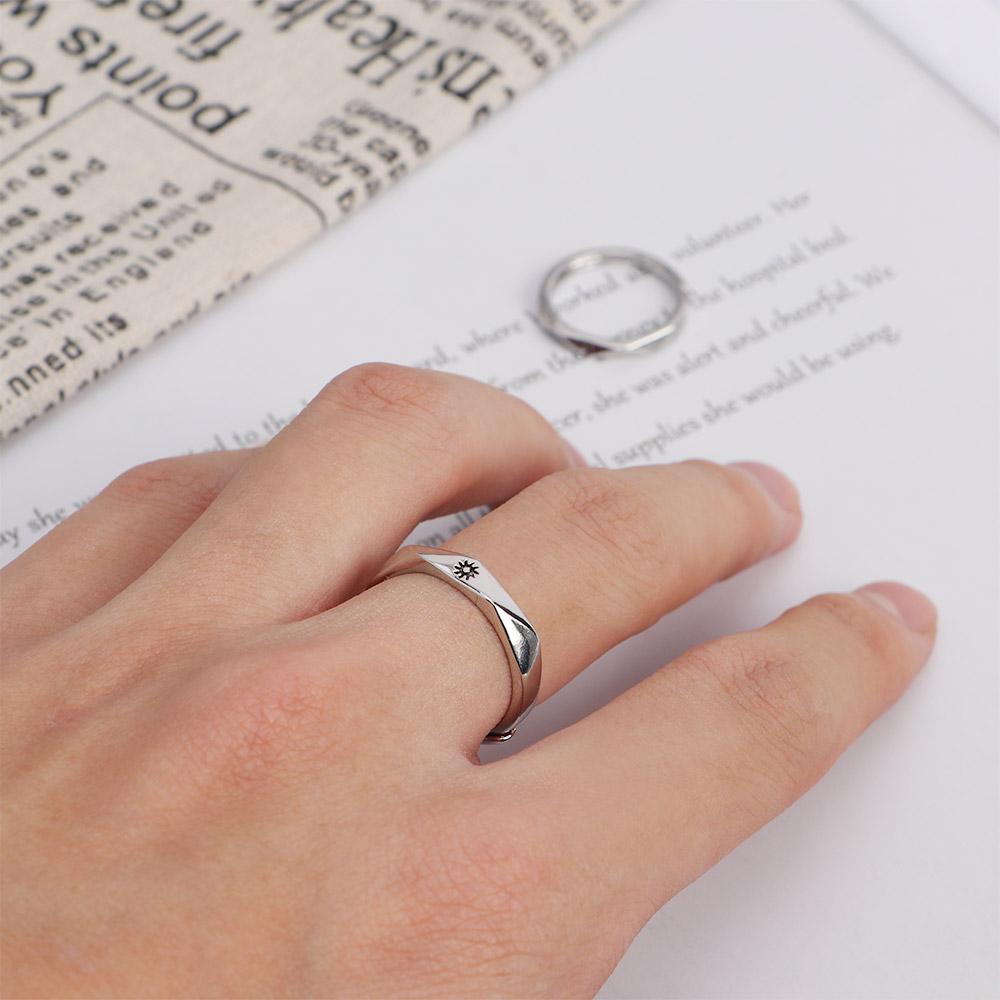 Minimalist Simple Pair Wedding Party Women Men Engagement Ring Sun Moon Ring Couple Jewelry Finger Rings Set