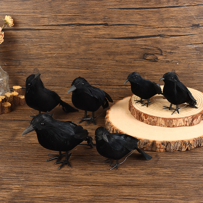 Small Simulation Fake Bird Realistic Halloween Black Crow Model Ornament Simulation Bird Home Decoration Animal Creepy Toy 5a63
