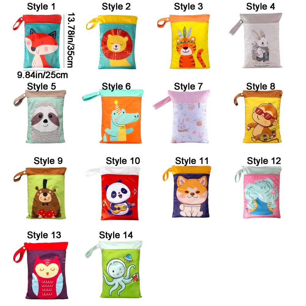 Portable Cartoon Wet Dry Bag Waterproof Washable Wet Storage Bag Double Pocket with Zippers Makeup Storage Bag Gym