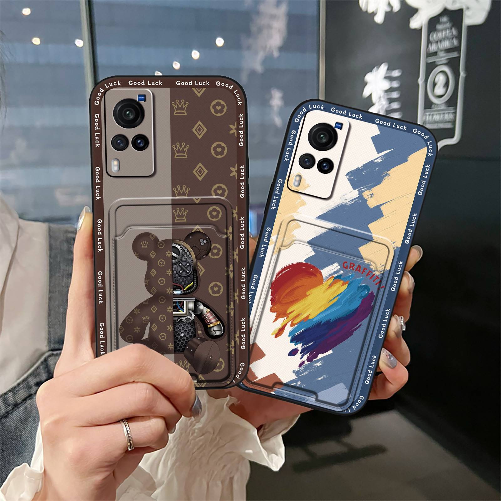 Cover Waterproof Phone Case For VIVO X60 Card slot Anti-dust Cartoon Fashion Design Durable Soft case protective Cute