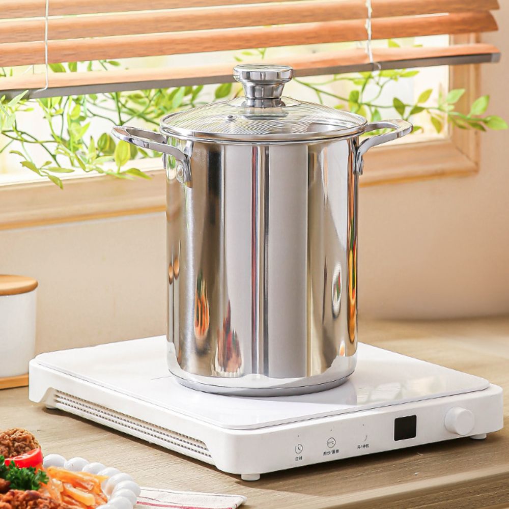 Practical 304 Stainless Steel Deep Fryer With Basket Visible Lid Oil Frying Pot Deepened Tempura Fryer French Fries