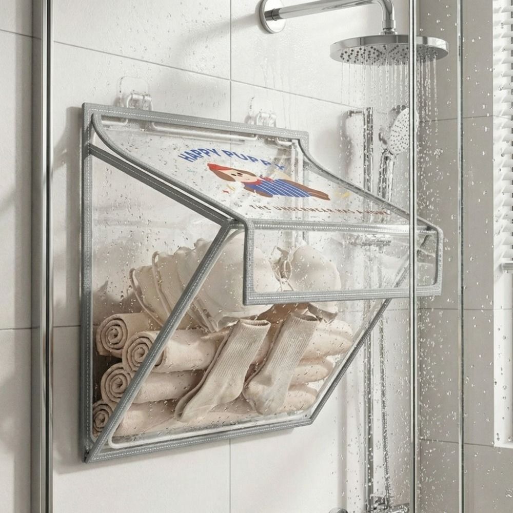 Toiletries Cartoon Bathroom Storage Bag Moisture-proof Hanging Bathroom Organizer Transparent Foldable Clothes Storage Behind The Door