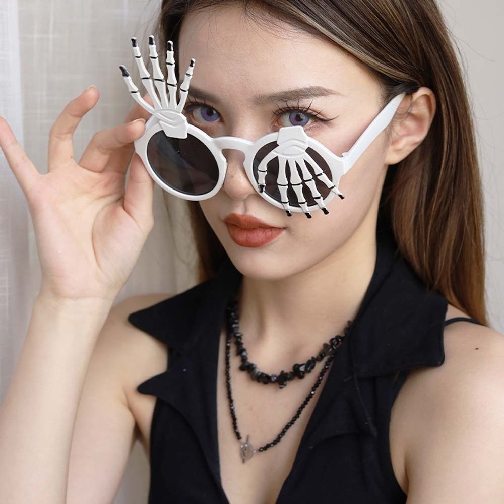 Festive Dance Goggles Skeleton Hand Halloween Party Sunglasses Plastic Frame Dark Lenses Funny Costume Eyeglasses Quirky Styles Lightweight Design Novelty Holiday Eyewear Event Favors