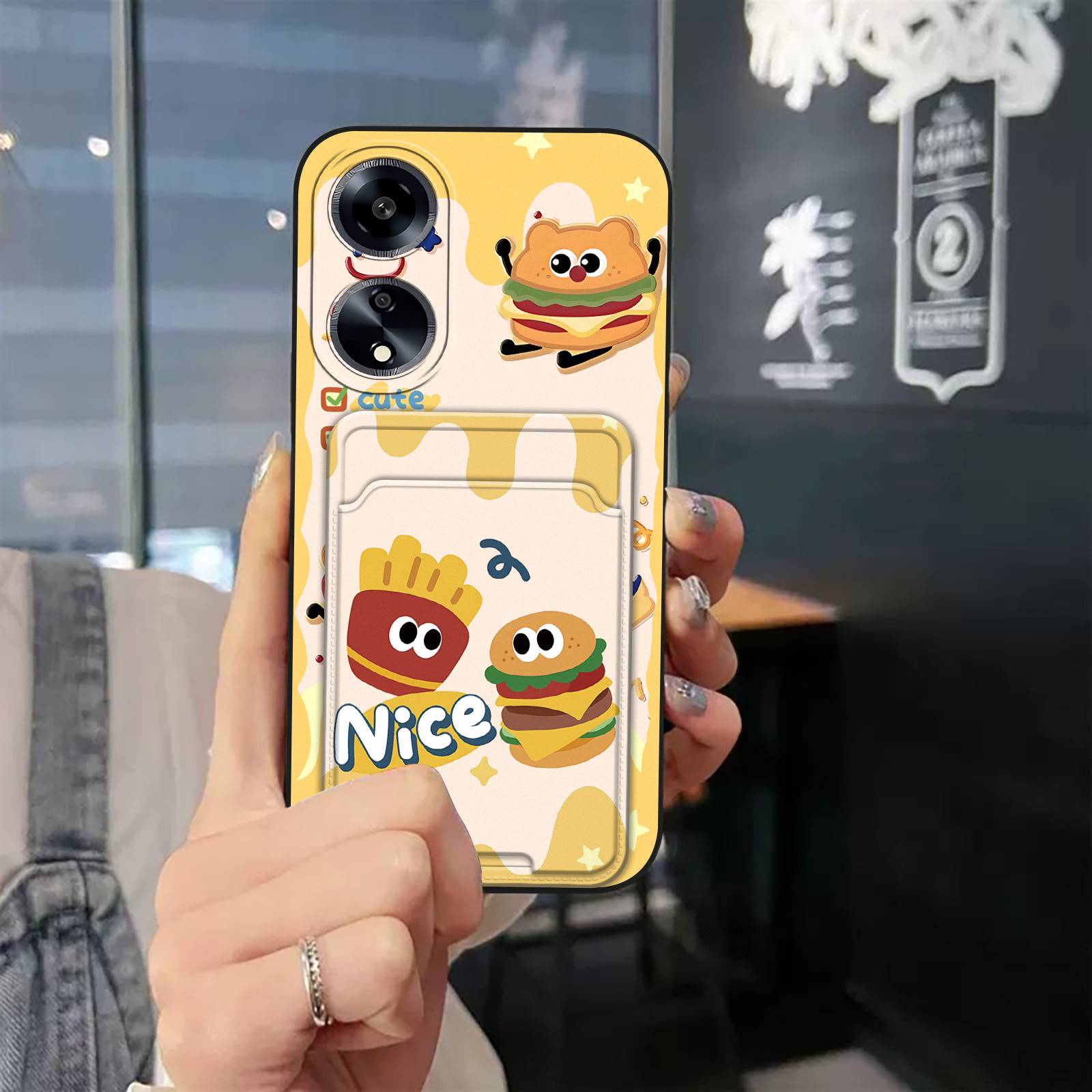 Silicone Anti-dust Phone Case For OPPO Reno14F 5G Card bag Cartoon Cute Graffiti Card slot Waterproof Cover Anti-knock