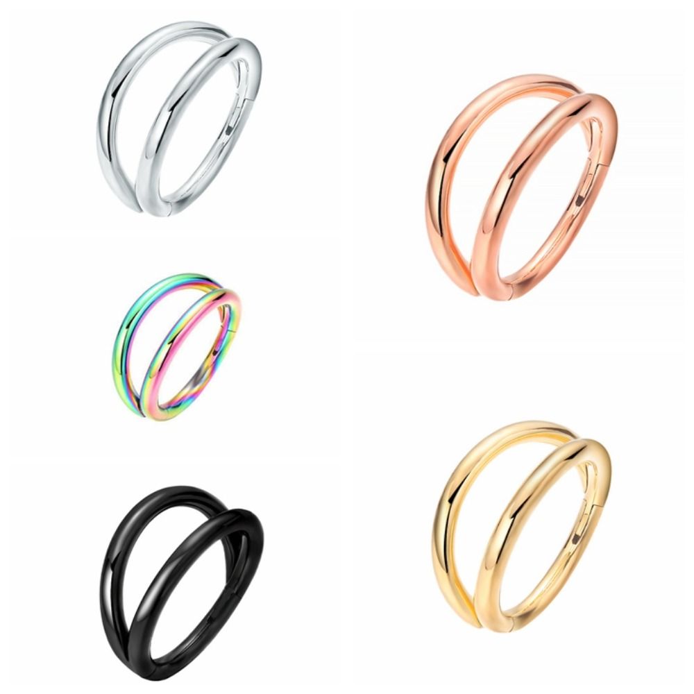 Creative Stainless Steel Double Layers Nostril Piercing Electroplating Geometric Body Jewelry Helix Cartilage Nose Ring Girl