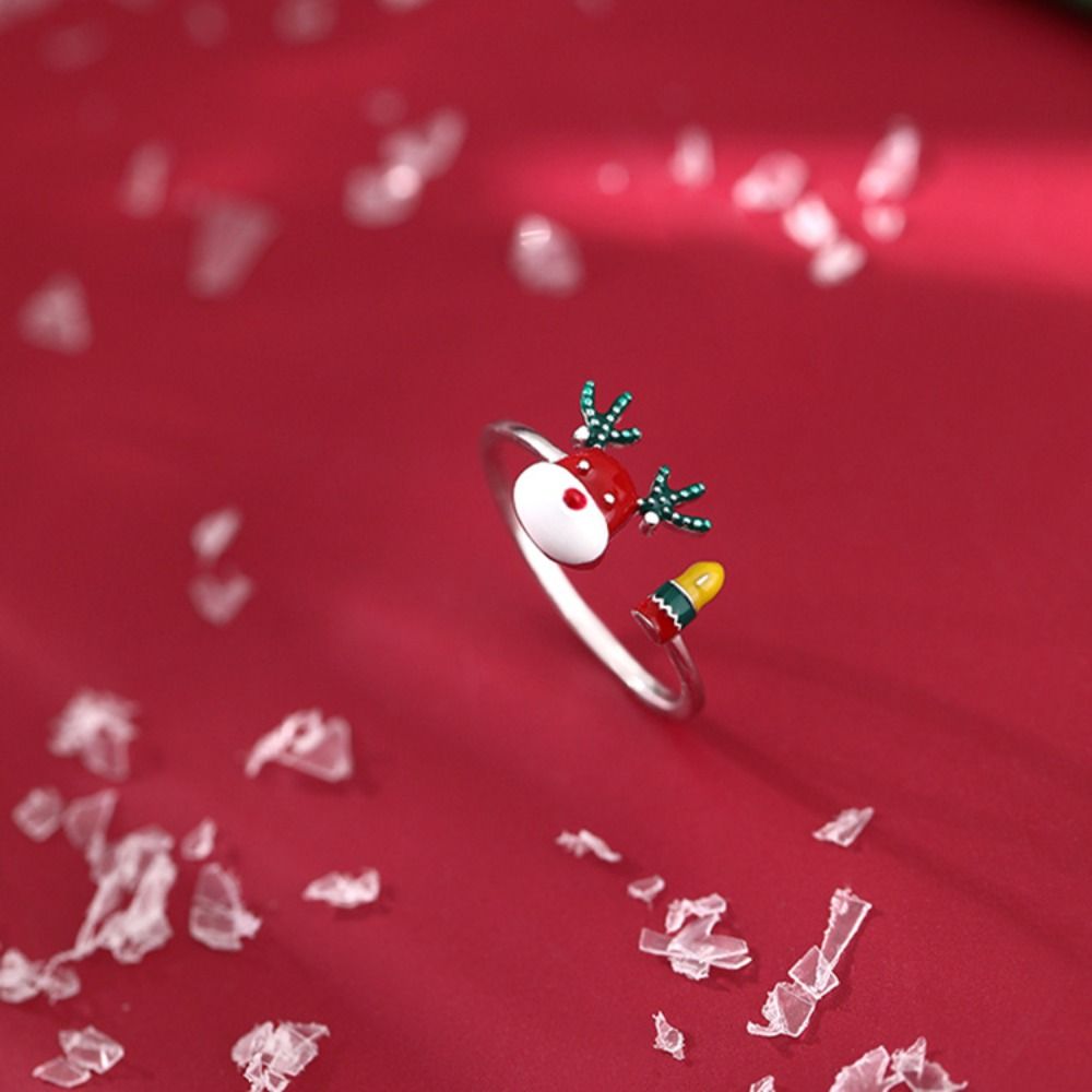 Creative Dripping Oil Elk Ring Alloy Cartoon Christmas Finger Buckle Open Ring Gift
