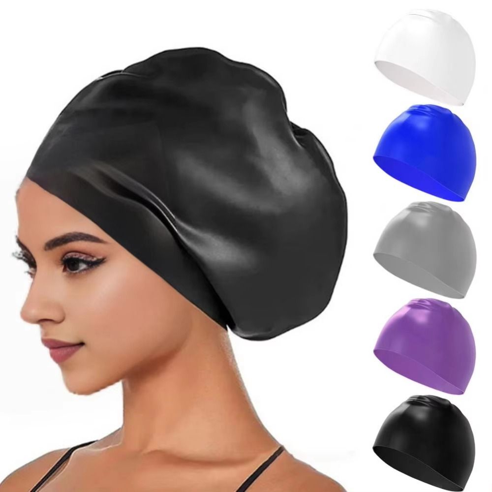 Major Bathing Cap Elastic Silicone Swim Headgear Soft Solid Color Waterproof Swim Cap 3D Fit Snorkeling Cap Enlarged Head Circumference
