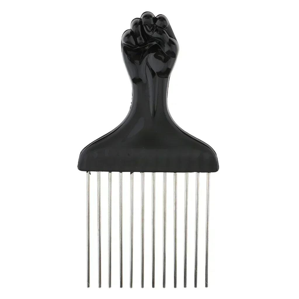 Wenefang Fashion Black Fist Afro Pick Metal Wide Teeth Hair Comb For Volumizing Hair Styling Anti-static Comb Brush Detangling Comb