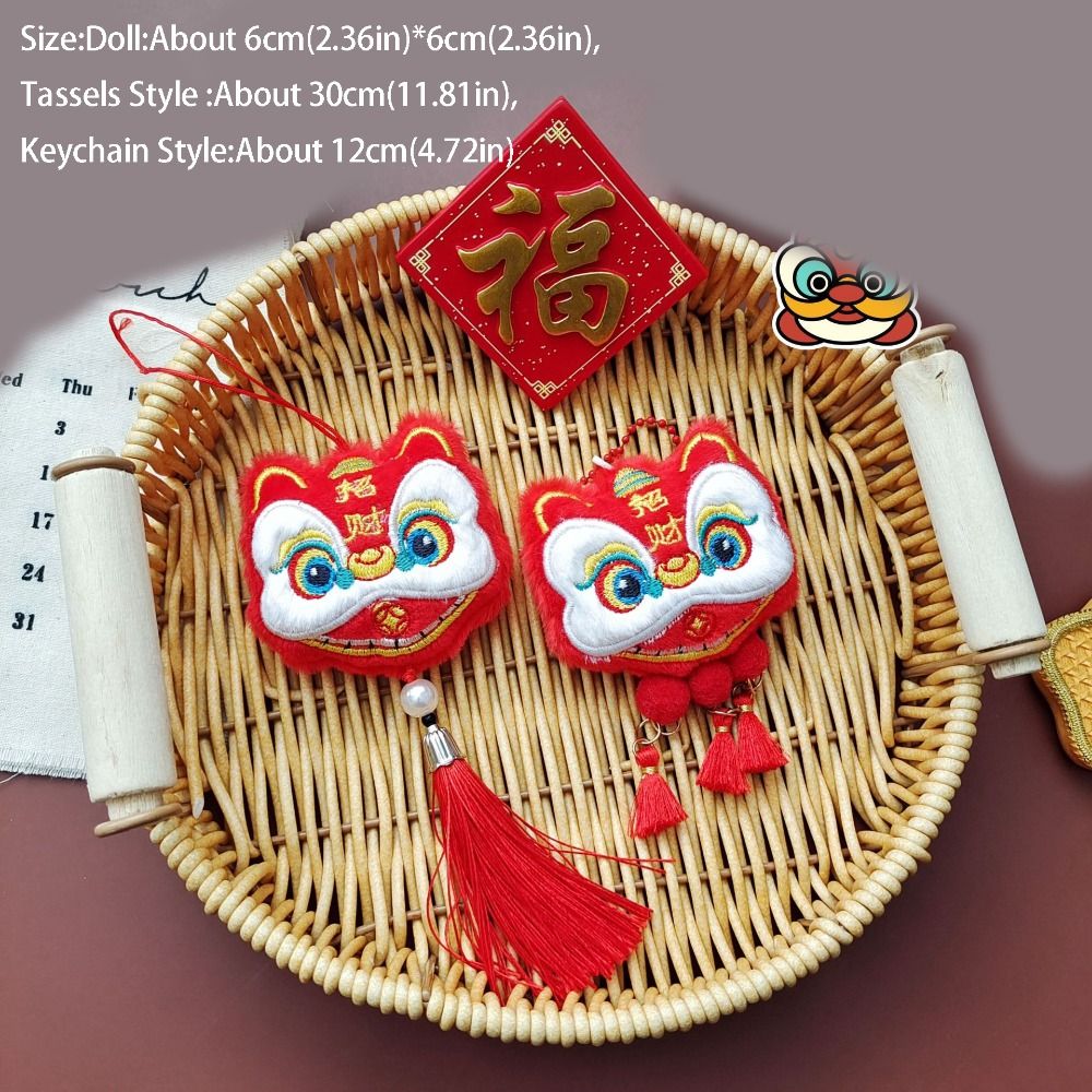 Creative Chinese Style Lion Dance Tassels Pendant Awakened Lion Cartoon New Year Zodiac Plush Doll Red Chinese New Year Gift Kids Gift