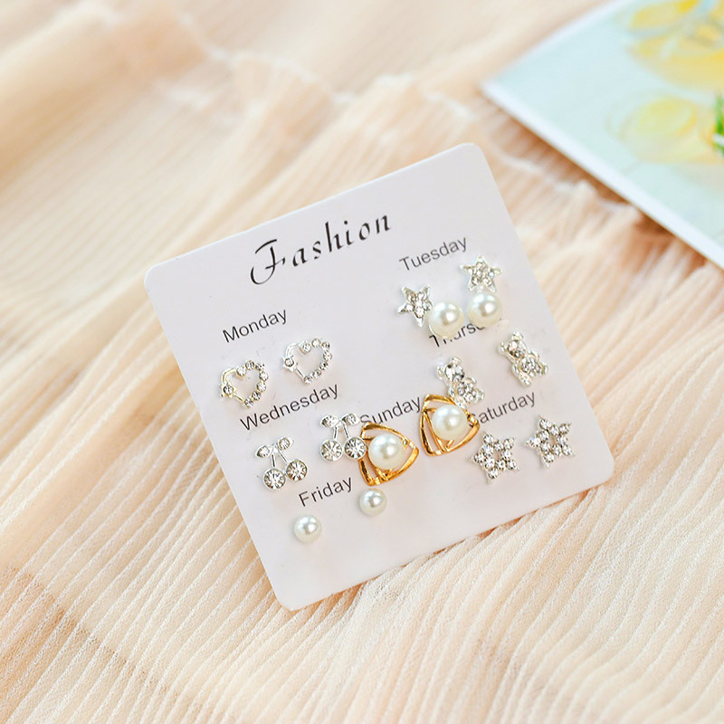 Trendy Korea Stud Earrings Set Fashion Delicate Small Crystal Earrings For Girls Minimalist Life Jewelry
