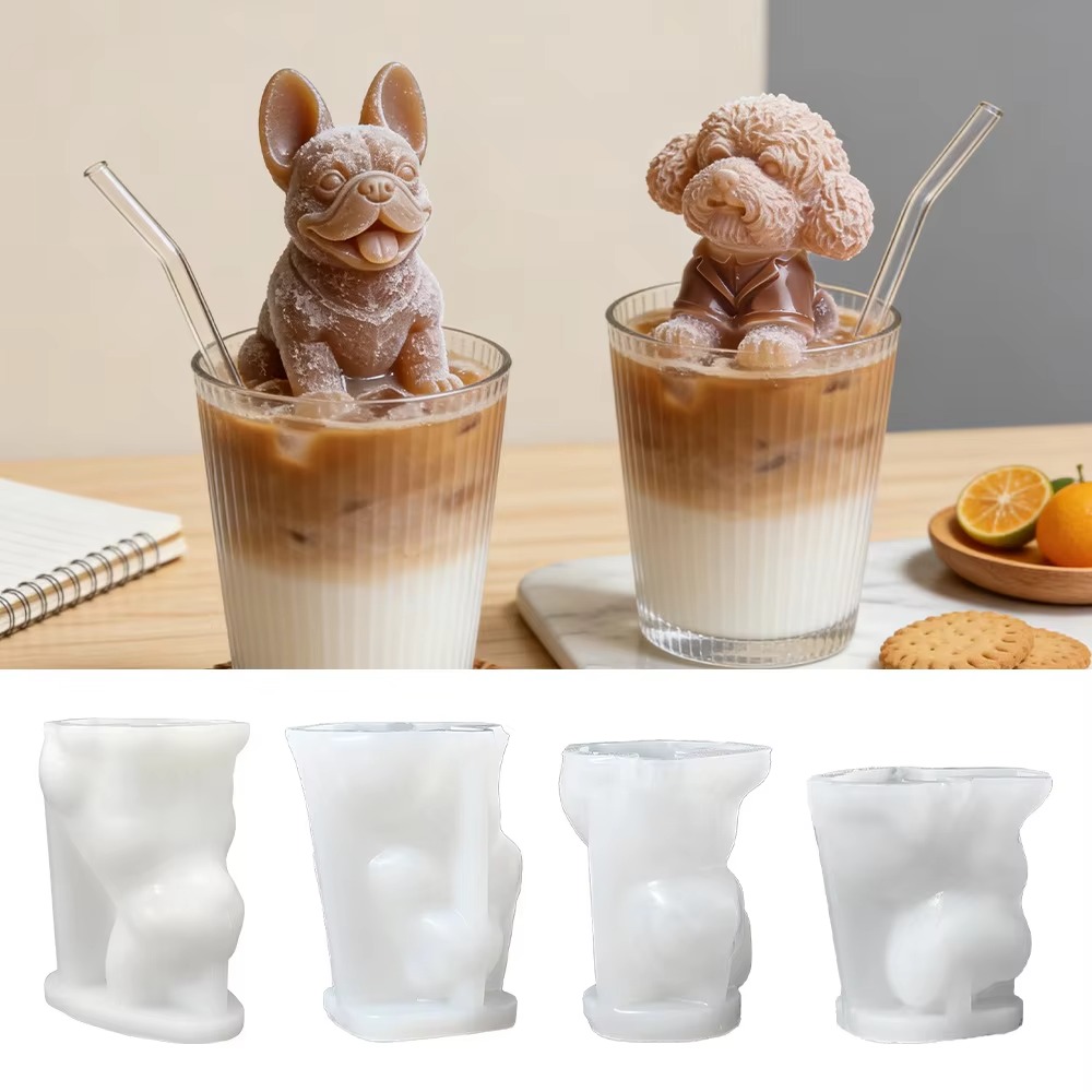 Cute 3D Dog Silicone Candle Mold Simulated Handmade Ice Cube Mold Sitting Cat Non-stick Pudding Mold Easy To Demold