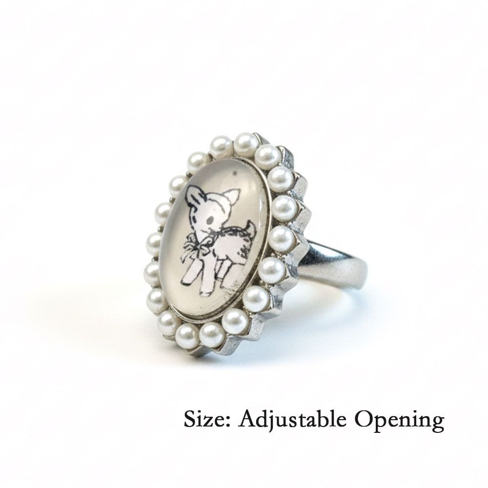 Sweet Copper Pearl Ring Cute Little Deer Adjustable Opening Shell Pearl Ring French Jewelry Flower Finger Ring Female Accessories