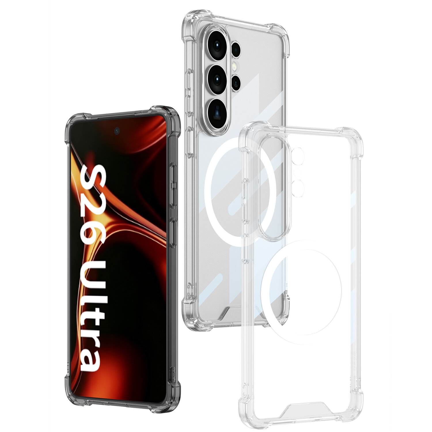 HODON Soft Four-corner Anti-fall Protection Phone Case For Samsung Galaxy S26 UltraTransparent Silicone Magnetic Shockproof Cover