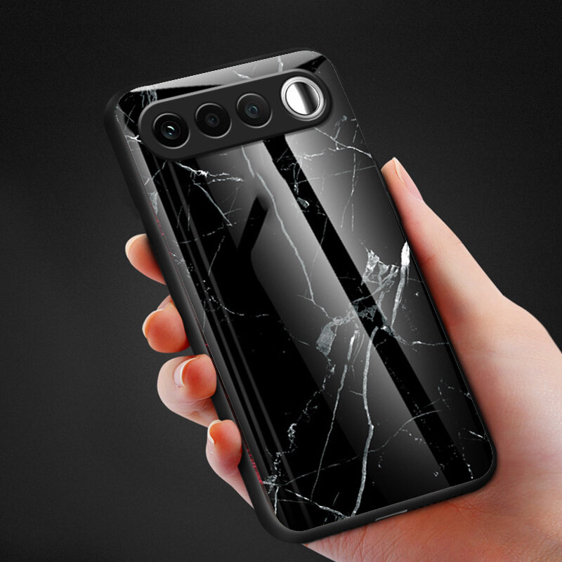 Biruiqu For Realme 16 Fashion Marble Tempered Glass Back Case Cover