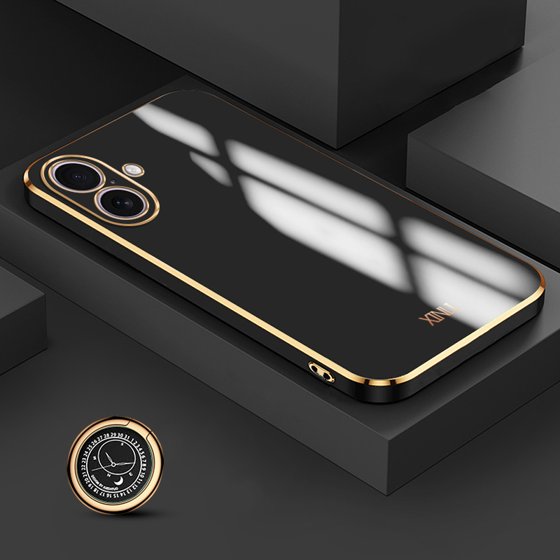 Biruiqu for iPhone 17 Back Cover Luxury 6D Plating Frame Shiny Bling Phone Pounch Soft Silicone Square Phone Case
