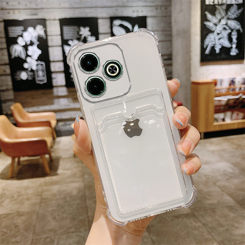 Biruiqu For Infinix Hot 40 Transparent Full-Coverage Electroplated Shockproof Soft Silicone Premium Airbag Phone Case